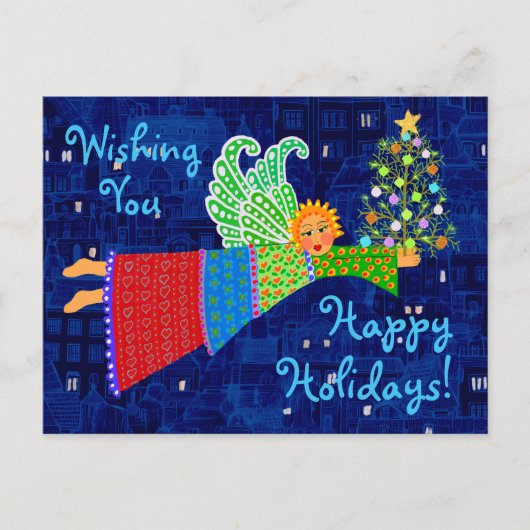 クリスマスエンジェルとツリーと休日はがき シーズンポストカード (正面)