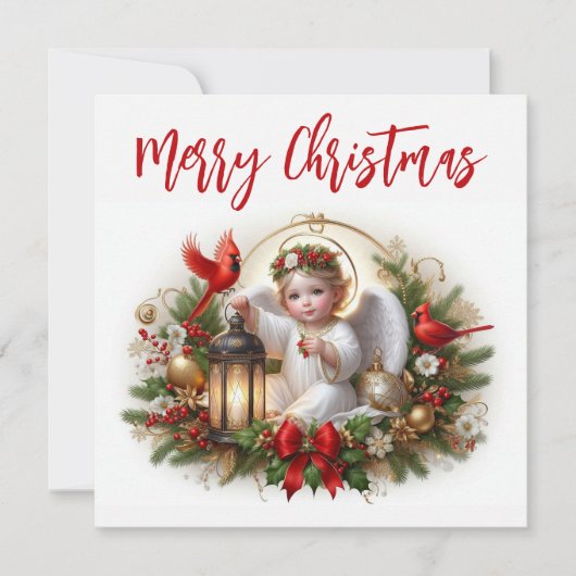 クリスマスエンジェルと深紅色 カード (正面)