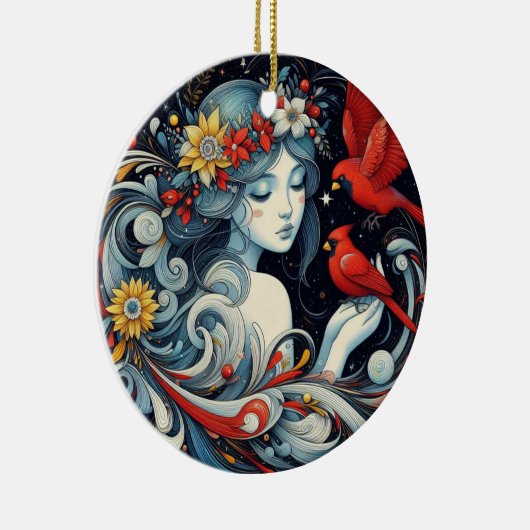 クリスマスエンジェルと深紅色 セラミックオーナメント (右)