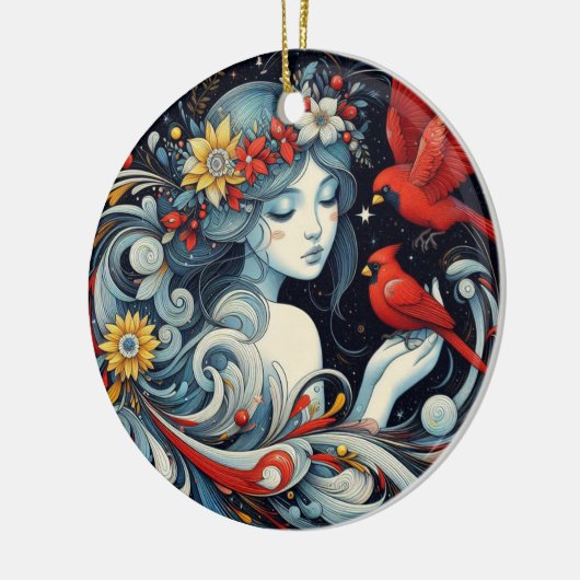 クリスマスエンジェルと深紅色 セラミックオーナメント (左)