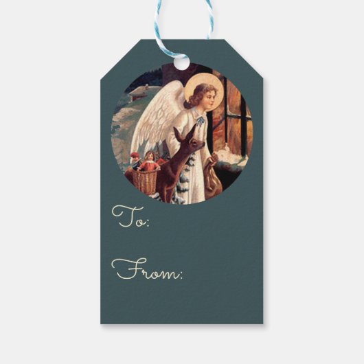 クリスマスエンジェルと鹿の贈り物ラベル ギフトタグ (裏面)