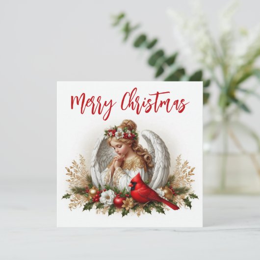 クリスマスエンジェルと(鳥)ショウジョウコウカンチョウ カード (スタンド正面)
