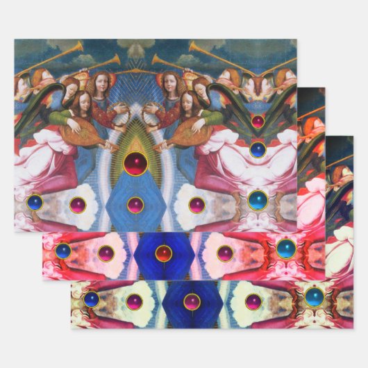 クリスマスエンジェルの宝石を作るカラフル音楽 ラッピングペーパーシート (セット)