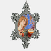 クリスマスエンジェルの音楽を赤、青のターコイズ スノーフレークピューターオーナメント (左)