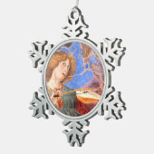 クリスマスエンジェルの音楽を赤、青のターコイズ スノーフレークピューターオーナメント (右)