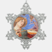 クリスマスエンジェルの音楽を赤、青のターコイズ スノーフレークピューターオーナメント (正面)