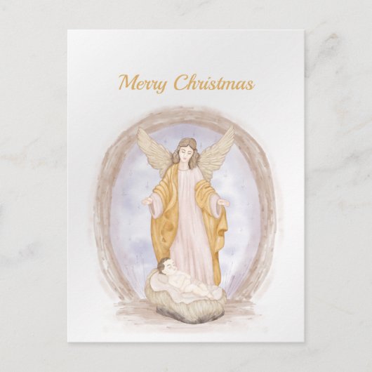 クリスマスエンジェルイエス宗教水彩画 シーズンポストカード (正面)