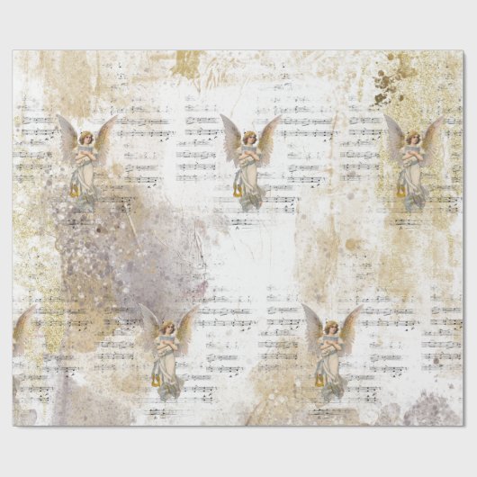クリスマスエンジェルウィングス音楽金ゴールドデクページアイディアTi ラッピングペーパー (フラット)