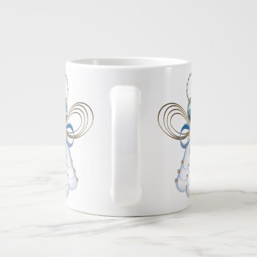 クリスマスエンジェルオブフェイスブルーエレガント金ゴールド ジャンボコーヒーマグカップ (裏面)