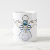 クリスマスエンジェルオブフェイスブルーエレガント金ゴールド ジャンボコーヒーマグカップ (正面)
