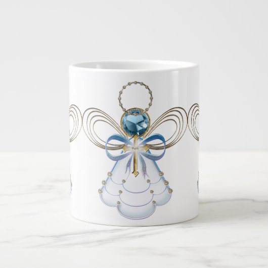 クリスマスエンジェルオブフェイスブルーエレガント金ゴールド ジャンボコーヒーマグカップ (正面)