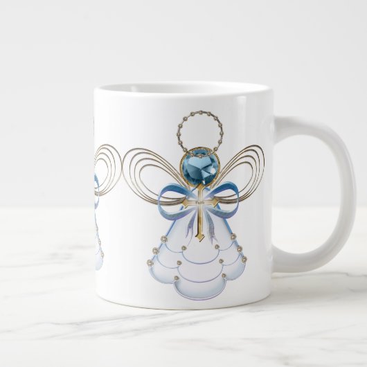 クリスマスエンジェルオブフェイスブルーエレガント金ゴールド ジャンボコーヒーマグカップ (右)