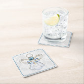 クリスマスエンジェルオブフェイスブルーエレガント金ゴールド スクエアペーパーコースター (インサイチュ)