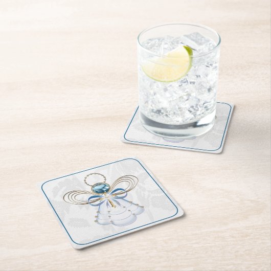 クリスマスエンジェルオブフェイスブルーエレガント金ゴールド スクエアペーパーコースター (インサイチュ)