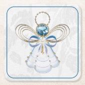 クリスマスエンジェルオブフェイスブルーエレガント金ゴールド スクエアペーパーコースター (正面)
