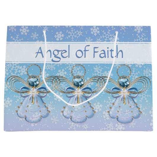 クリスマスエンジェルオブフェイスブルーグラデーションフレーク ラージペーパーバッグ (正面)