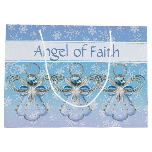 クリスマスエンジェルオブフェイスブルーグラデーションフレーク ラージペーパーバッグ (裏面)