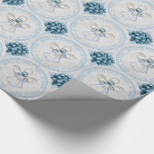 クリスマスエンジェルオブフェイスブルー&金ゴールドフィリグリー ラッピングペーパー (角)