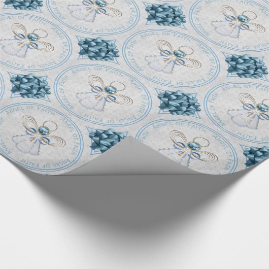 クリスマスエンジェルオブフェイスブルー&金ゴールドフィリグリー ラッピングペーパー (角)