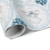 クリスマスエンジェルオブフェイスブルー&金ゴールドフィリグリー ラッピングペーパー (ロールコーナー)
