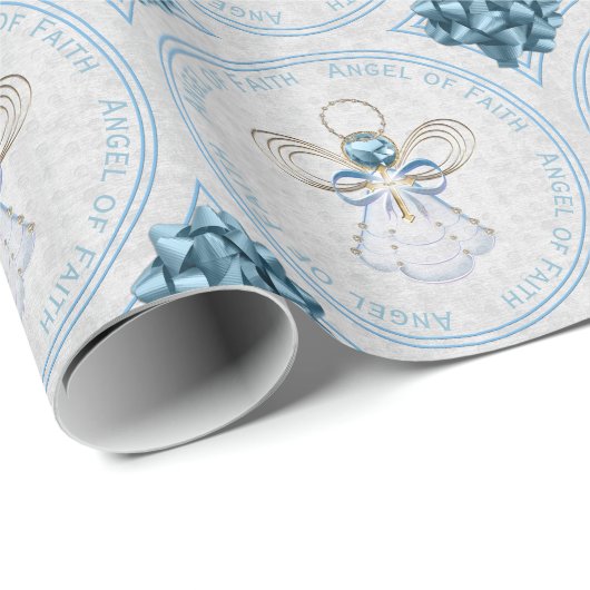 クリスマスエンジェルオブフェイスブルー&金ゴールドフィリグリー ラッピングペーパー (ロールコーナー)