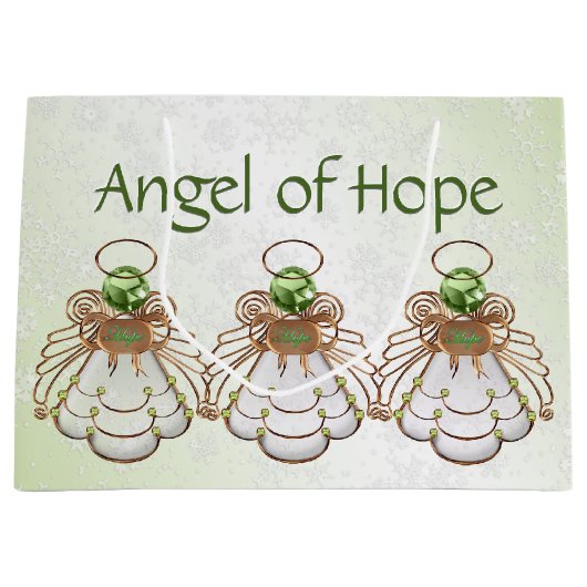 クリスマスエンジェルオブホープ緑の雪グラデーション片 ラージペーパーバッグ (正面)