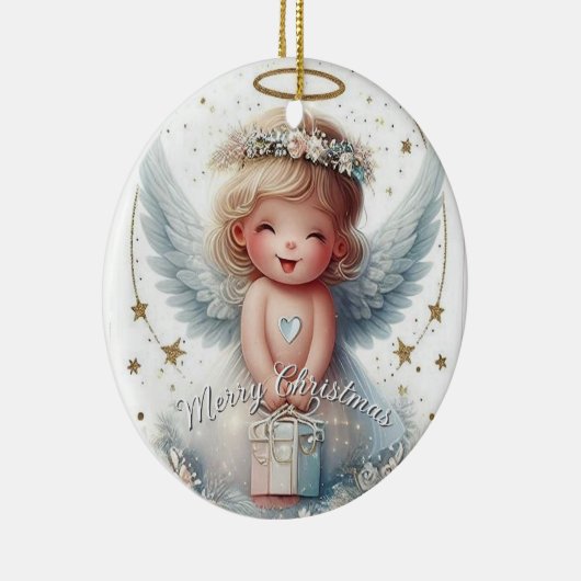 クリスマスエンジェルオーナメント、エンジェルベビークリスマス セラミックオーナメント (右)