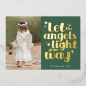 クリスマスエンジェルガールクールグリーン金ゴールド 箔シーズンカード (正面)