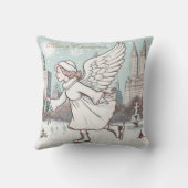 クリスマスエンジェルガールスケートで滑るインNYC クッション (裏面)