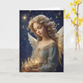 クリスマスエンジェルガールホリデイカスタムヴィンテージ カード (黄色い花)