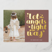 クリスマスエンジェルガールホワイトグレイシッシュレッド金ゴールド 箔シーズンカード (正面)