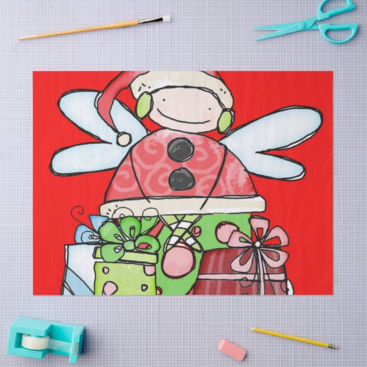 クリスマスエンジェルサンタエンジェルティッシュペーパーレッド 薄葉紙 (クラフト)