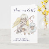 クリスマスエンジェルシェパードと羊の休日 カード (黄色い花)