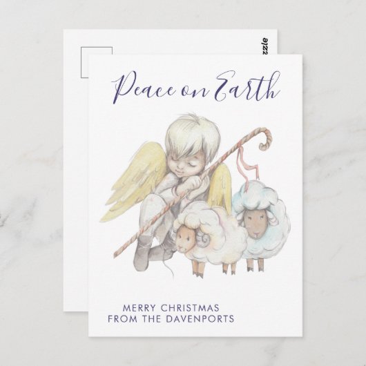 クリスマスエンジェルシェパードと羊の休日 ポストカード (正面/裏面)