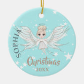 クリスマスエンジェルスターズ写真ブルーピンクかわいい セラミックオーナメント (正面)