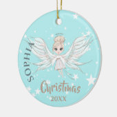 クリスマスエンジェルスターズ写真ブルーピンクかわいい セラミックオーナメント (左)