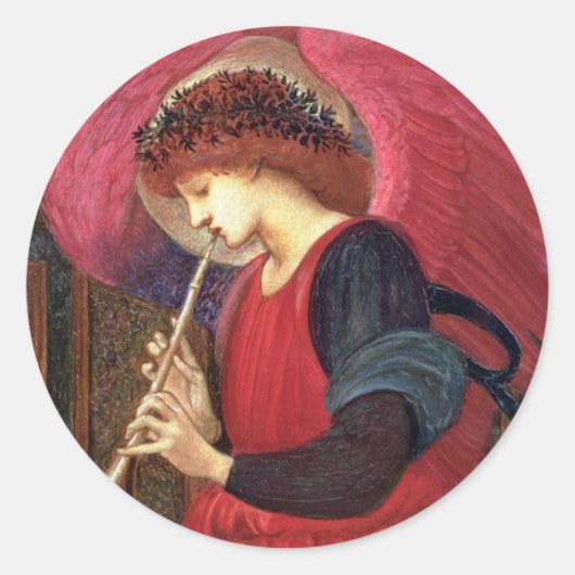 クリスマスエンジェルステッカー – Burne-Jones – 赤 ラウンドシール (正面)