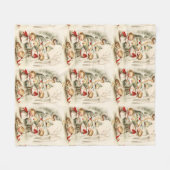 クリスマスエンジェルスレッドボウツリーラビットリス フリースブランケット (正面(横))