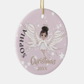 クリスマスエンジェルダークヘアスターフォトピンクかわいい セラミックオーナメント (右)