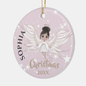 クリスマスエンジェルダークヘアスターフォトピンクかわいい セラミックオーナメント (左)