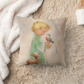 クリスマスエンジェルチャイルド金ゴールドヴィンテージレトロホリデイ クッション (ブランケット)