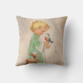 クリスマスエンジェルチャイルド金ゴールドヴィンテージレトロホリデイ クッション (裏面)