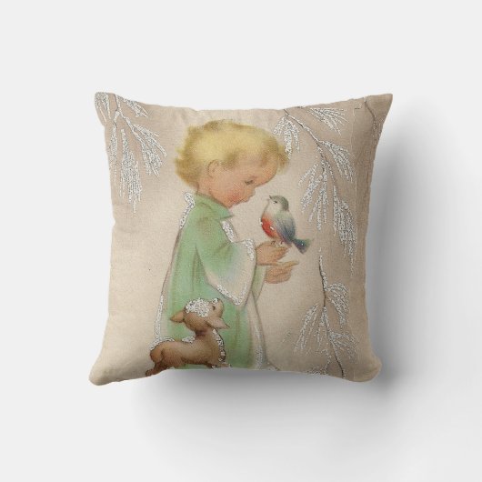 クリスマスエンジェルチャイルド金ゴールドヴィンテージレトロホリデイ クッション (裏面)