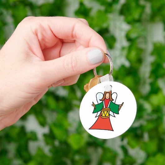クリスマスエンジェルドラマーホリデーミュージックデザイン キーホルダー