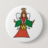 クリスマスエンジェルドラマーホリデーミュージックデザイン 缶バッジ (正面)