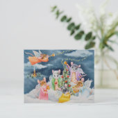 クリスマスエンジェルネズミインクラウドウォーターカラーアート ポストカード (スタンド正面)