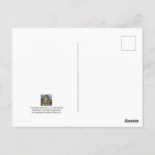 クリスマスエンジェルネズミインクラウドウォーターカラーアート ポストカード (裏面)