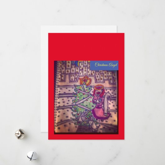 クリスマスエンジェルノートカードby:ケイティ・ヨンカー シーズンカード (正面/裏面インサイチュ)