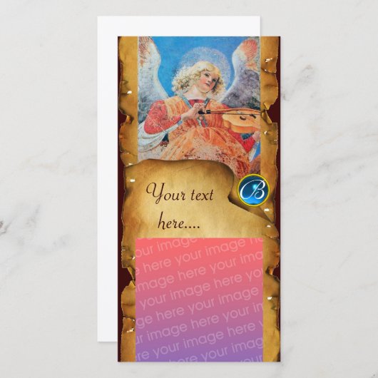 クリスマスエンジェルパーチメントサファイアモノグラム シーズンカード (正面/裏面)