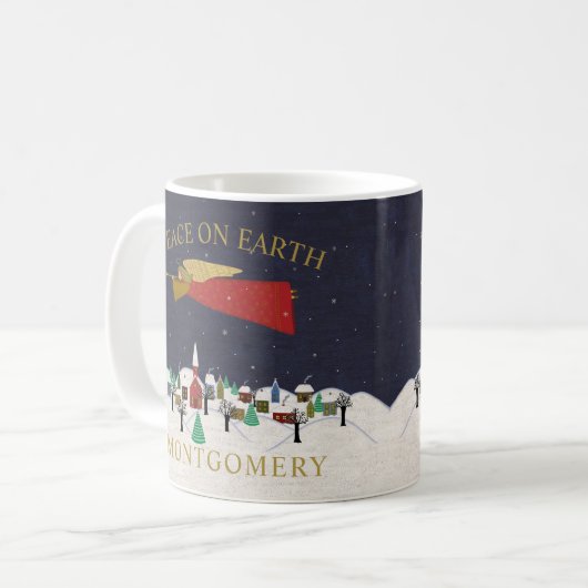 クリスマスエンジェルビレッジピースオンアースモノグラム コーヒーマグカップ (正面左)